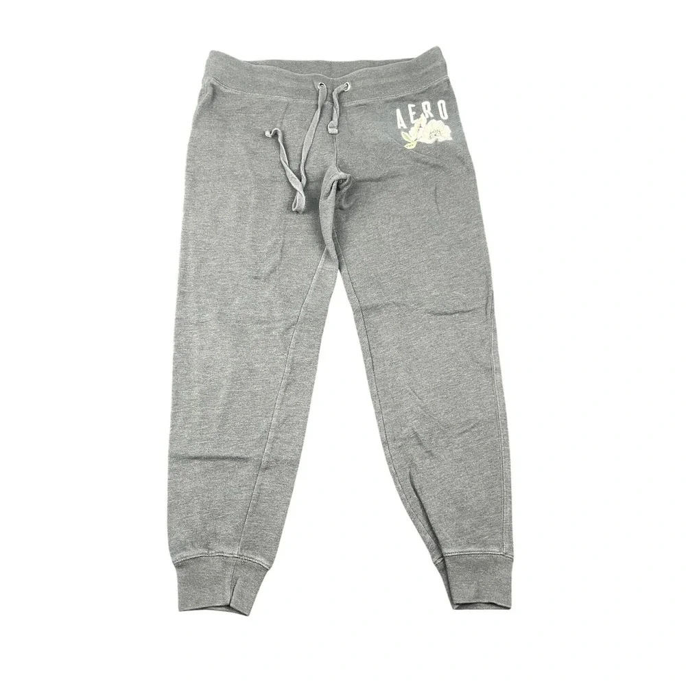 Aeropostale AERO Gray Floral Logo Joggers Sweatpants‎ Womens Size M